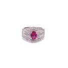 14K White Gold Pink Sapphire Oval and 1/4ctw Diamonds Ring