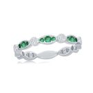 18K White Gold Diamond Band with 0.10ctw Diamonds and 0.14ctw Emeralds