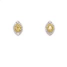 18K White Gold Diamond Earrings with 1.01ctw Diamonds: 0.46ct Center, 0.14ct Canary, 0.41ct White Diamonds