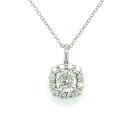 14K White Gold .94ctw Cushion Diamond Halo Pendant