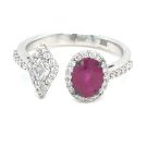 18K White Gold Diamond Bypass Ring with 0.46ctw Diamonds and 0.94ctw Ruby