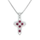 14K White Gold .40ctw Diamond and 0.42ct Ruby Cross Pendant