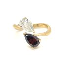 18K Yellow Gold Diamond Bypass Ring with GIA Pear 0.79ct H SI1 and GIA Pear 0.92ct Fancy Dark Orangy Brown VS2