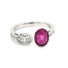 18K White Gold Bypass Diamond and Ruby Ring with 0.39ct Diamond and 0.98ctw Ruby