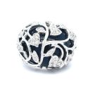 14K White Gold 1/4ctw Diamond and Black Onyx Dome Ring