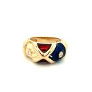 14K Yellow Gold .05ct Diamond and Enamel Ring