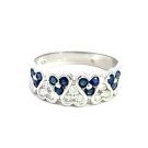 18K White Gold 1/4ctw Diamond and Sapphire Hearts Ring