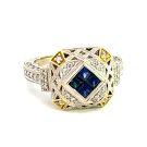 18K Multi - Tone Gold 1/4ctw Diamond and Sapphire Ring