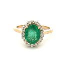 18K Yellow Gold 0.31ctw Diamond and 2/1ctw Emerald Ring