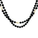 14K Yellow Gold 32" Onyx/Pearl/Gold Bead Necklace