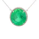 18K White Gold GIA 24.17ct Emerald and 0.48ctw Diamond Pendant