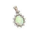14K White Gold 1/8ctw Diamond Opal Pendant