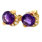 18K Yellow Gold 1/10ctw Diamond and Amethyst Earrings