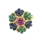 18K Yellow Gold Mixed Gemstone Flower Ring