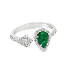 18K White Gold Split Ring with 0.65ctw Emerald and 0.36ctw Diamonds