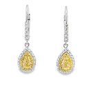 18K Two-Tone Diamond Dangle Earrings with 0.91ctw Pear Shape Diamond 0.48ctw White Diamonds and 0.20ctw Canary Diamonds
