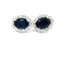 18K White Gold 2.60ctw Sapphire and 0.48ctw Diamond Halo Earrings