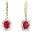 18K Yellow Gold Earrings with 0.98ctw Diamonds and 1.38ctw Rubies