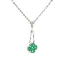 18K White Gold Necklace with 0.07ctw Diamonds and 0.85ctw Emeralds