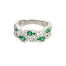 18K White Gold Ring with 0.67ctw Diamonds and 0.60ctw Emeralds