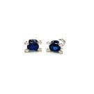 18K Yellow and White Gold 1/10ctw Diamond and 1/1ct Sapphire Earrings