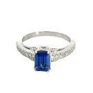 14K White Gold 1.15ctw Blue Sapphire and 0.28ctw Diamond Ring