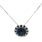 18K White Gold 1.65ctw Blue Sapphire and 0.20ctw Diamond Pendant