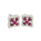 14K White Gold 0.80ctw Ruby and 0.32ctw Diamond Earrings