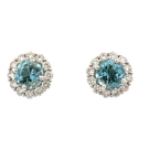 14K White Gold 1/2ctw Diamond and Blue Topaz Halo Earrings