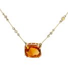 14K Yellow Gold Cushion Shape Citrine Necklace with 0.23ctw Diamonds
