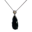 14K Yellow Gold Black Agate Pendant with 0.14ctw Diamonds